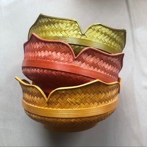 Set of 3 Multi-Color Wicker Flower Shaped Bowls